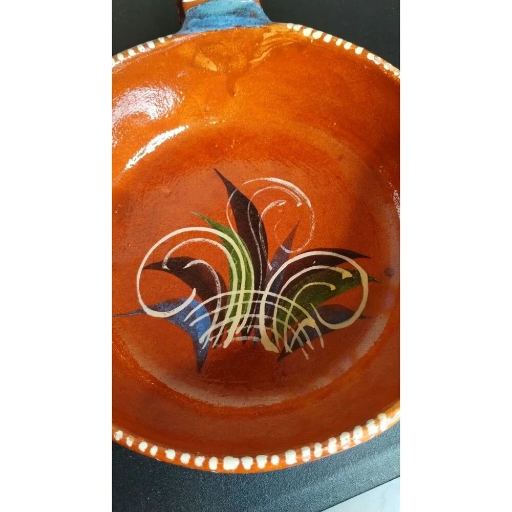Vintage Mexican Redware Tlaquepaque Or Tonala Pottery Folk Art Bowl